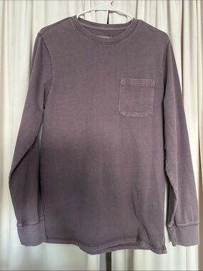Goodfellow & Co Men’s Small Garment Dyed Pocket Long Sleeve Tee Purple 100% Cott